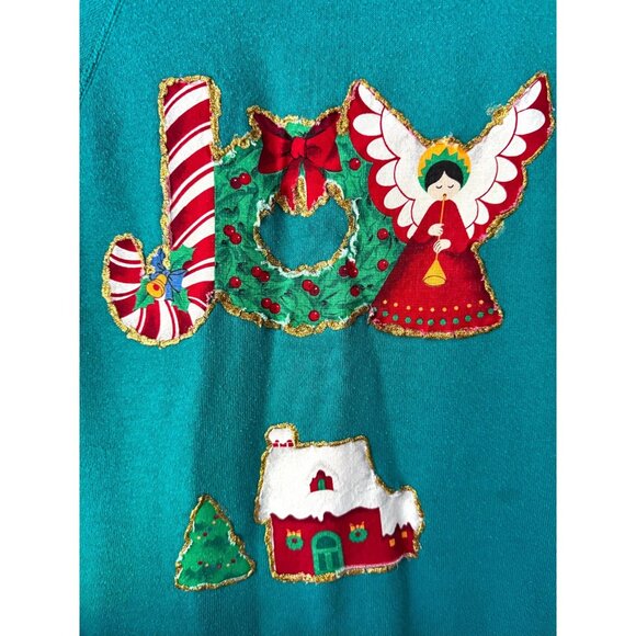 90s vintage reworked green festive holiday JOY christmas pullover sweatshirt - Picture 7 of 8
